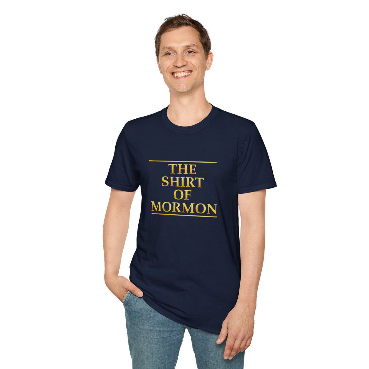 T-Shirt — "The Shirt of Mormon" Gold Lettering Religious Tee for Latter-day Saints